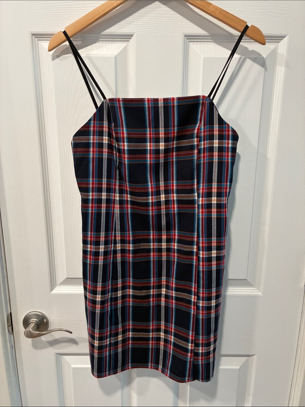 Urban Outfitters Navy Plaid Spaghetti Strap Mini Dress